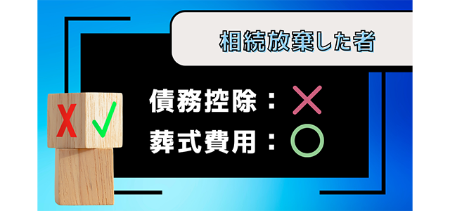 相続放棄した者は、債務控除→×、葬式費用→〇