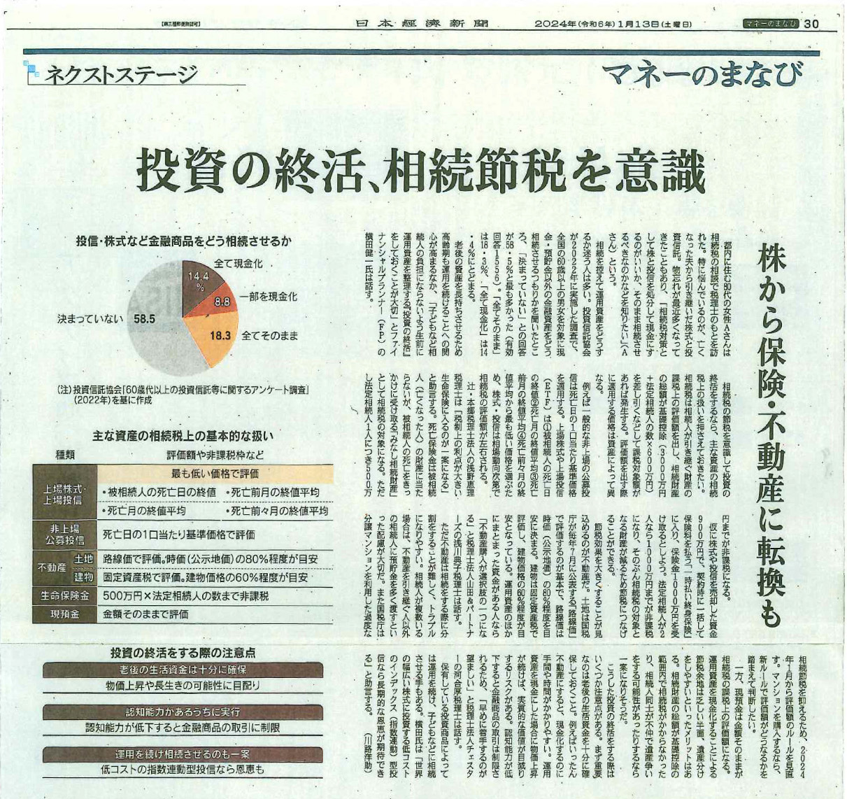 【新聞】日本経済新聞（2024年1月13日）に掲載されました